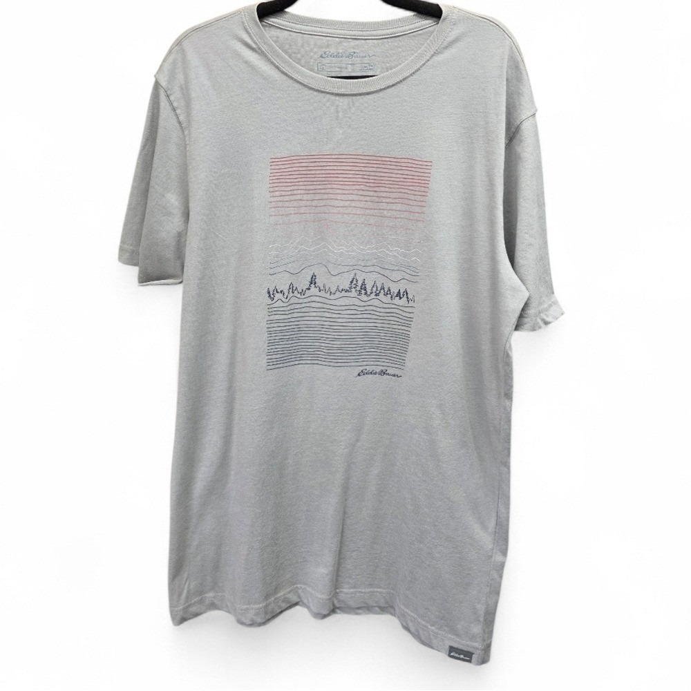 Eddie Bauer Men's Graphic T-Shirt‎ Gray Minimalist Mountain Line Art Tee Medium